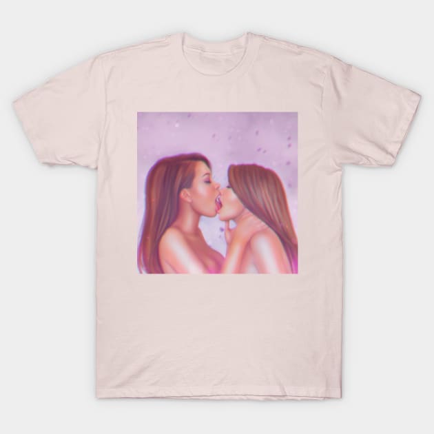 Two Kissing Lovers Girls T-Shirt by Purplehate